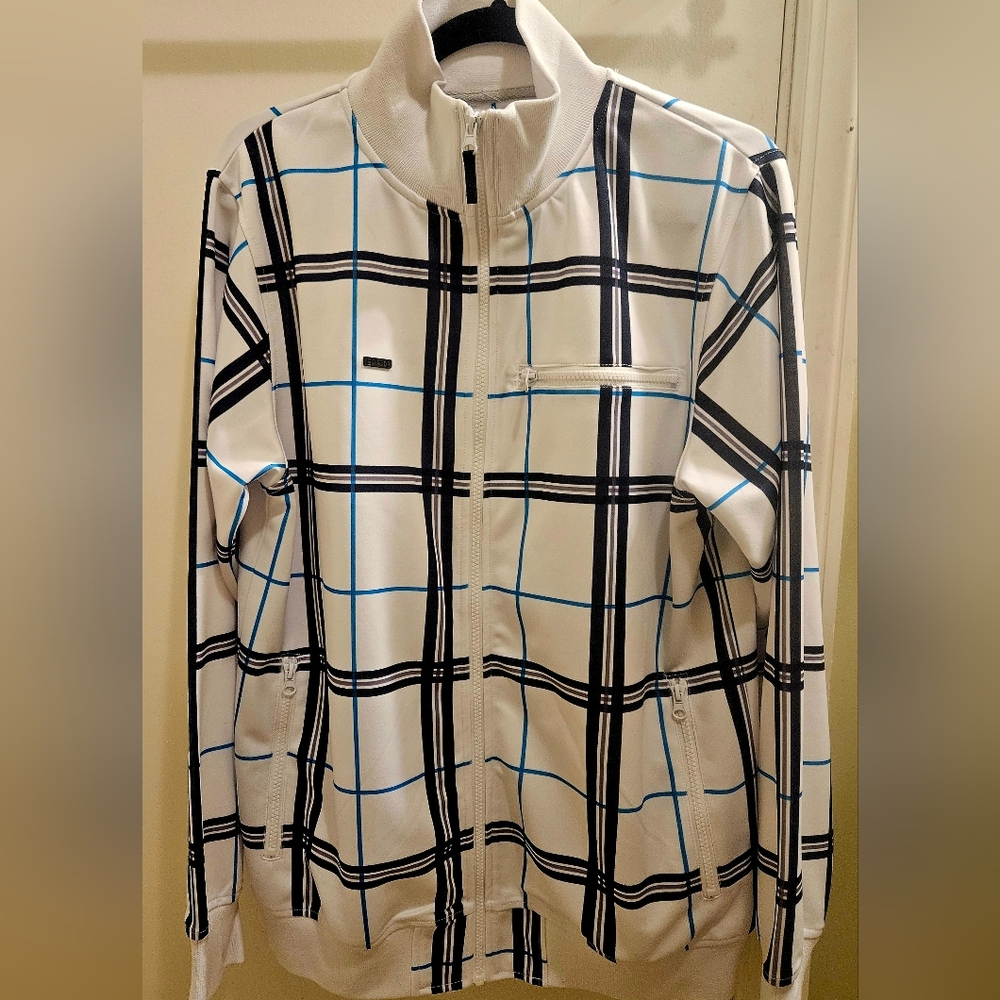 Empyre White Plaid Zip Jacket with Black & Blue Windowpane